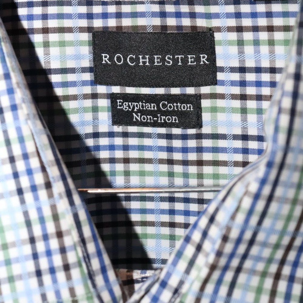 DXL Rochester Men's Button-Down Dress Shirt Check Plaid